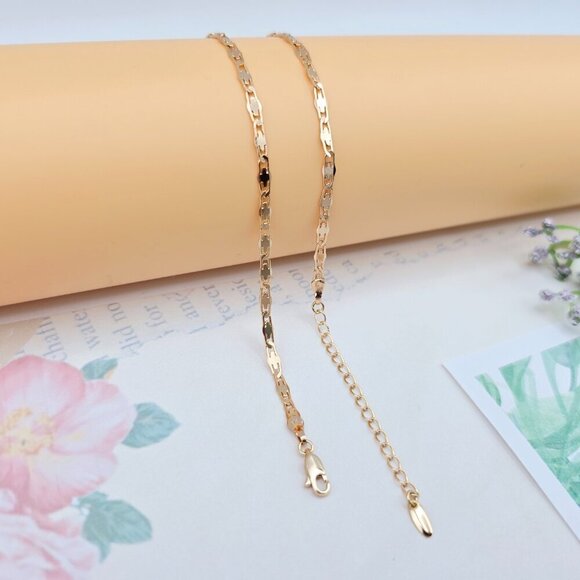 Rose Gold Flat Geometric Link Necklace for Women - 45+5cm Adjustable, XPNL0057 - Picture 6 of 12